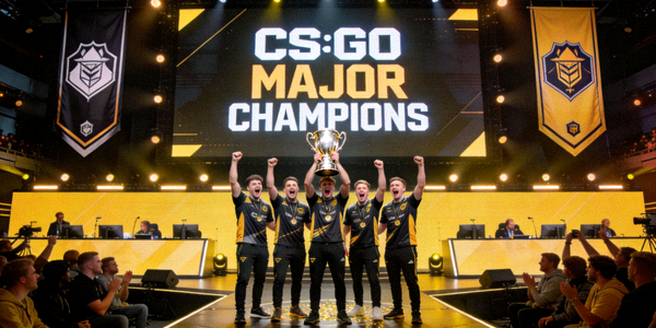 CS:GO Major决赛颁奖典礼现场 - 冠军队伍高举奖杯的激动时刻